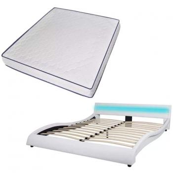 VidaXL Letto Matrimoniale con Testiera LED e Materasso Viscoelastico Bianco 180 cm