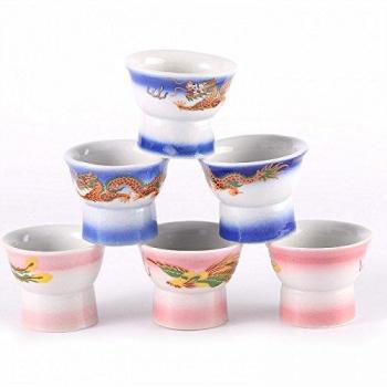 Sakè Blu e Rosa Set 6 Tazze in Stile Asiatico