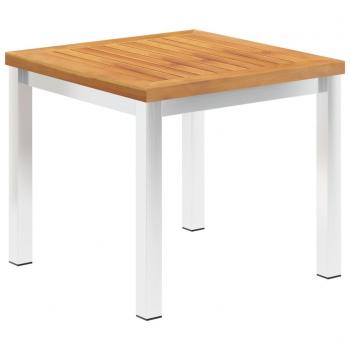 Mesa de patio auxiliar 45x45x38 cm en madera de acacia y acero inoxidable