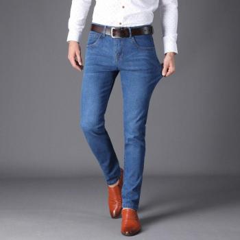 Casual Straight Cut Cotton Elastic Jeans for Big Size Men