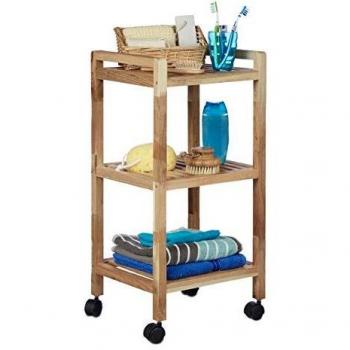 Relaxdays Scaffale per Bagno a Ruota in Legno HLP 71,5x35x31 cm