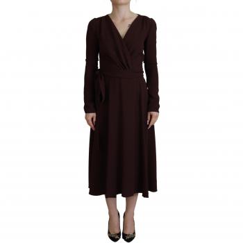 Dolce & Gabbana Brown Wrap Long Sleeve Midi Stretch Dress