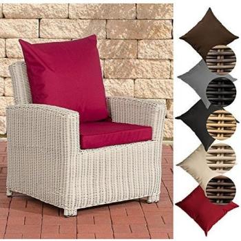 CLP FISOLO Rattan‑Armlehnen‑Sessel – 5 mm Rund‑Rattan, aluminium Rahmen, perlweiße Oberfläche, rubinrote Polsterung