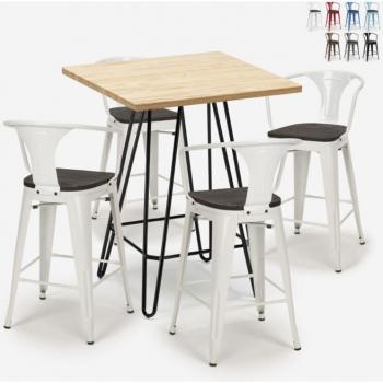Ensemble de 4 Tabourets en Bois et Métal