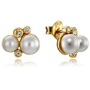 Viceroy Jewells Pendientes Mujer Plata Ley 925 Botón Dorado Perla Circonitas