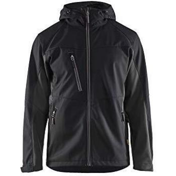 BLAKLADER Chaqueta SoftShell para trabajos exteriores con capucha, color negro/gris M