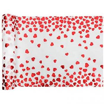 Couvre-Table Chic – Décor Cœur Rouge sur Fond Blanc