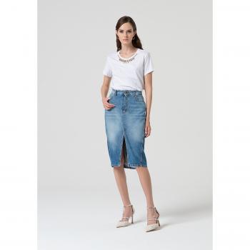 Saia de Denim com Ajuste Regular e Comprimento Médio
