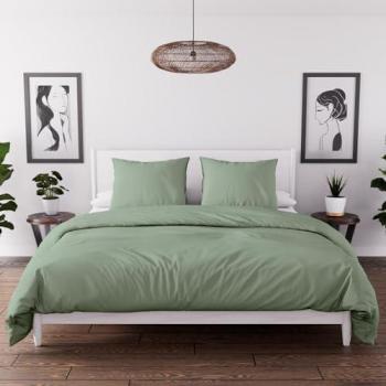 Parure housse de couette 240x220 cm BOHEME vert d'eau en microfibre, Soleil d'Ocre