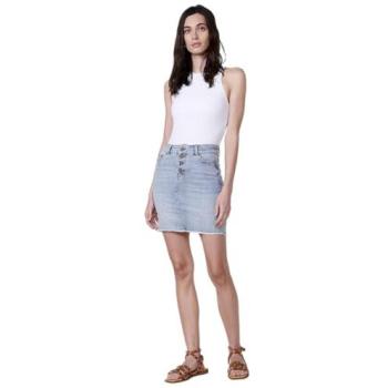 Falda corta de denim con cierre y brillos para mujer