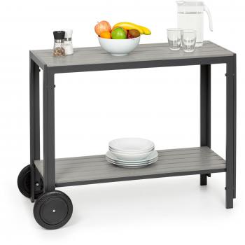 Blumfeldt Menorca Roll – Table mobile 2 niveaux en bois composite et aluminium
