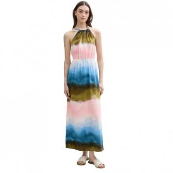 TOM TAILOR Denim Neckholderkleid, luftiges Sommerkleid mit Knopfdetail