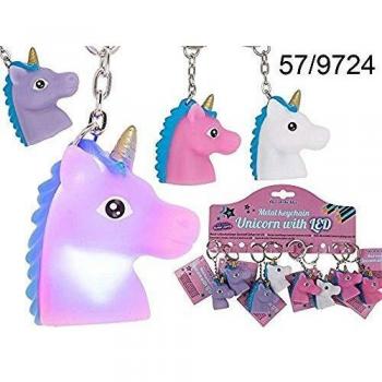 LED‑Einhorn-Schlüsselanhänger, Metall & Plastik, 4 cm, 3‑Farben – Packung mit 12 Stück