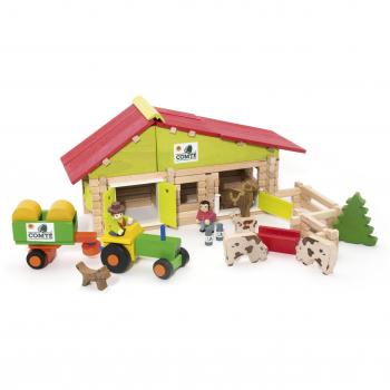 Jeujura Wooden Farm Playset with Tractor (140 pcs)