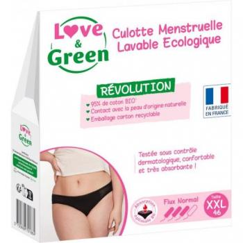 Culotte menstruelle lavable écologique Love & Green flux normal noire XXL
