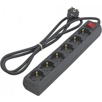 Regleta Eurobric 6 Tomas Schuko Negro con Switch y Cable 1.5 metros