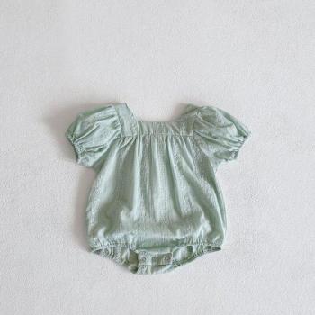 Body été bébé fille manches courtes col carré blanc vert abricot E2045