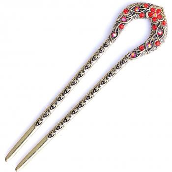 Bijou épingle à cheveux vintage en U, finition bronze antique, fleurs scintillantes