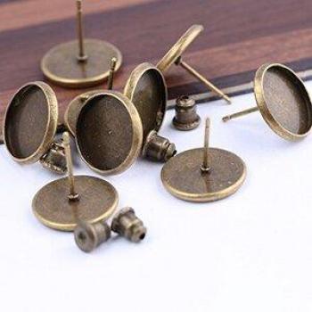 Reidgaller 50pcs DIY Earring Base Settings for 12mm Glass Cabochon