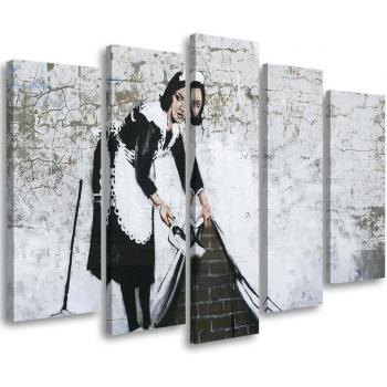Fünfteiliger Leinwanddruck: Banksy Maid in Grau