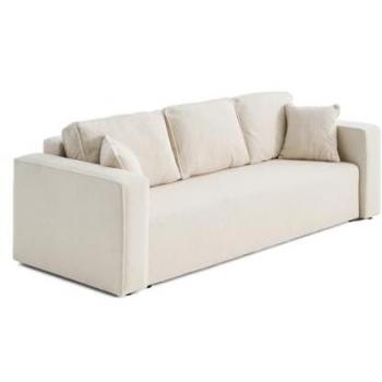 Canapé 3 places en tissu bouclette beige convertible avec coffre
