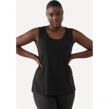 Plus Size Rayon Round Neck Tank Top, Women, Black, Size 24/26, Ulla Popken