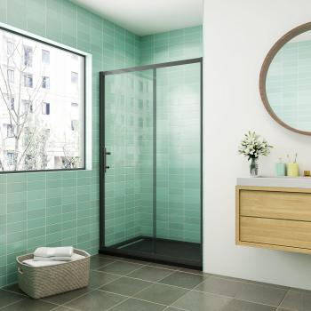 Aica Mampara Corriente Frontale – Cristal templado 5 mm, perfil negro mate (1160‑1200) × 1850 mm
