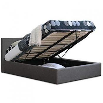 Modern Grey Fabric Ottoman Bed, Small Double, Gas‑Powered Lift