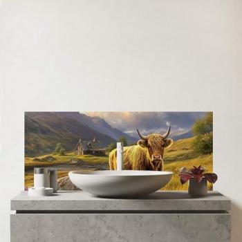 Highland Cow Glass Bathroom Backdrop