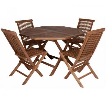 Tavolo Ottagonale con 4 Sedie in Legno Teak