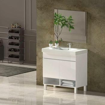 Allstone Nebari Ensemble Bains : Meubles + Lavabo + Miroir Blanc 70x45 cm – Deux Portes ou Tiroir