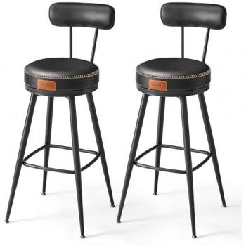 Set de 2 tabourets de bar en PU, Noir D'encre / 57 x 57 x 101 cm
