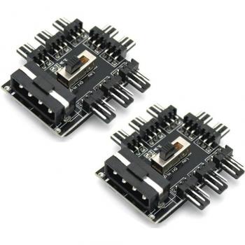 2Pcs 1 to 8 Way Fan Hub with 3Pin Speed Controller