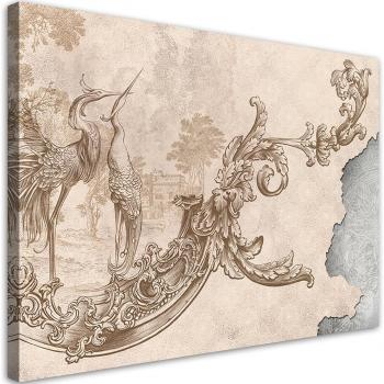 Cuadro Aves y Hojas Orientales 60x40 Beige