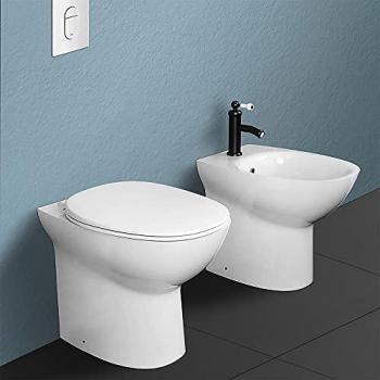Sanitari filomuro Morning WC rimless e bidet con copriwc rallenty