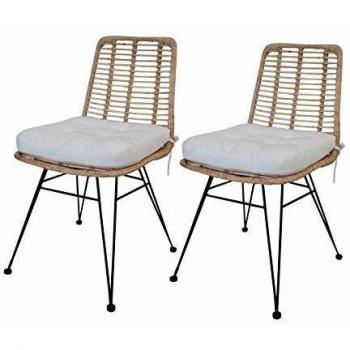 Lot de 2 Chaises en Rotin avec Pieds Métalliques