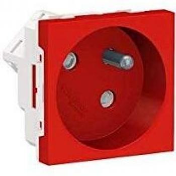 Schneider Electric : Prise 2P+T 16A – FR – 45° inclinée – rouge – sans support ni plaque – méca seule – raccord rapide traversant Unica