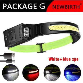 Luz para el Cabeza LED COB + XPE con Batería Incorporada, Sensor de Movimiento, 5 Ajustes, Compatible con USB