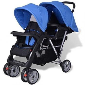 VidaXL Two-Passenger Stroller Steel Blue and Black