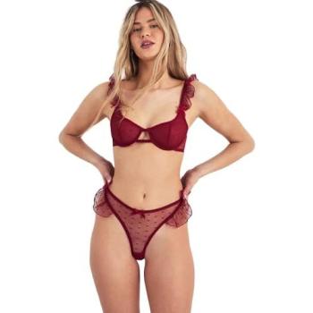Crimson Dots Ruffled Mesh Lingerie – Size S, Female – NastyGal