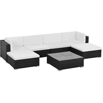 Set da giardino 7 pezzi con cuscini in polirattan nero
