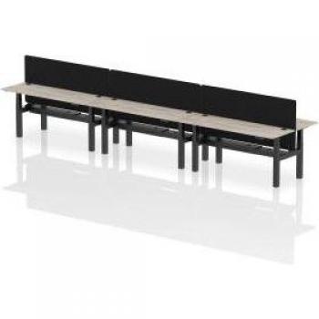 Height Adjustable 6 Person Bench Desk with Grey Oak Top and Cable Management