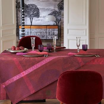 Nappe Jacquard Symphonie Baroque 100% lin Rouge 175 x 320 cm