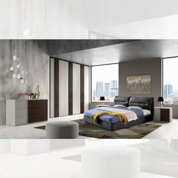 Camera da letto completa grigio frassinato con inserti noce scuro