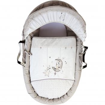 Clair de Lune Bedtime Story White Wicker Moses Basket with Bedding