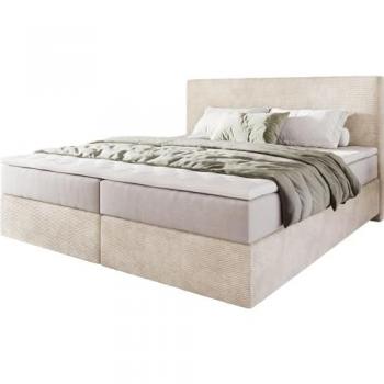 DELIFE Boxspringbett Dream-Well 180x200 cm Cord Beige mit Taschenfederkernmatratze und Visco-Topper