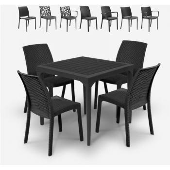 Espace Jardin Noir 80x80 cm avec 4 Chaises Provence