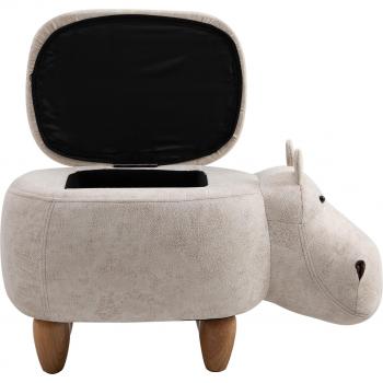 HOMCOM Hippo Storage Stool Cute Decoration Footrest Wood Frame Legs with Padding Lid Ottoman Animal Furniture Cream