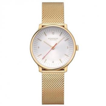 Mondaine 33mm Doppio – Off‑White Dial with Gold Stainless Steel