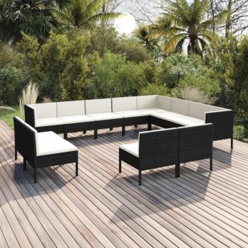 VidaXL 12 Piece Outdoor Lounge Set with Cushions Poly Rattan Black